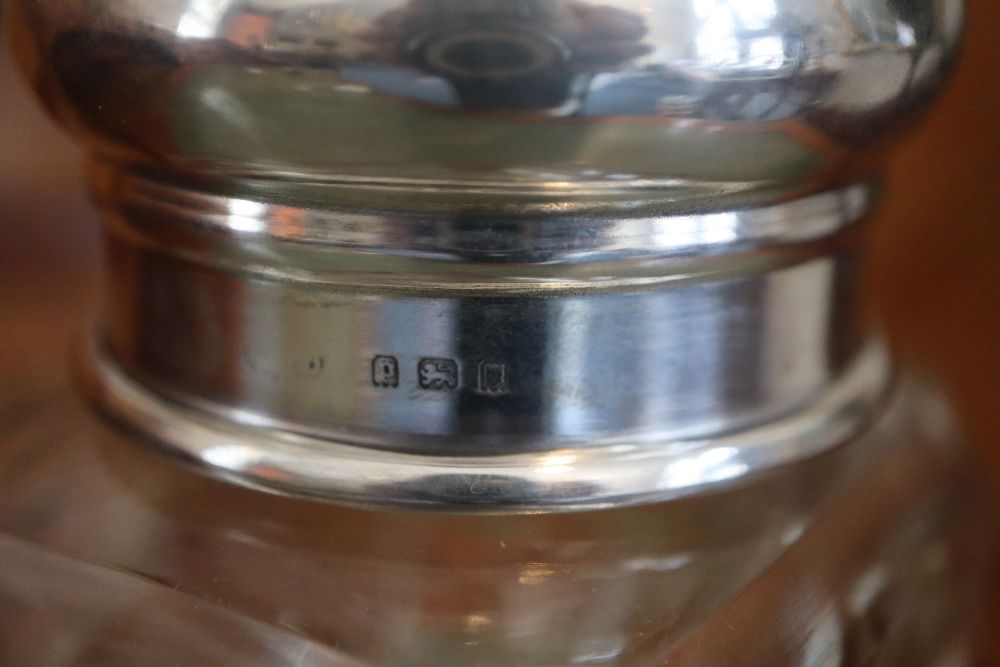 A George V silver lidded amber flash cut glass scent jar, makers mark rubbed, London, 1931, 16.5cm.